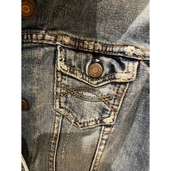 Abercrombie & Fitch Med Denim Distressed Denim Jean Jacket Y2K Cropped - Picture 4 of 9